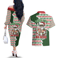 Funny Santa Claus Says Six Seven Couples Matching Off The Shoulder Long Sleeve Dress and Hawaiian Shirt Christmas Houndstooth Pattern - Wonder Print Shop