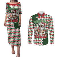 Funny Santa Claus Says Six Seven Couples Matching Puletasi and Long Sleeve Button Shirt Christmas Houndstooth Pattern - Wonder Print Shop