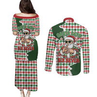 Funny Santa Claus Says Six Seven Couples Matching Puletasi and Long Sleeve Button Shirt Christmas Houndstooth Pattern - Wonder Print Shop