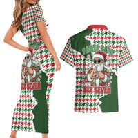 Funny Santa Claus Says Six Seven Couples Matching Short Sleeve Bodycon Dress and Hawaiian Shirt Christmas Houndstooth Pattern - Wonder Print Shop