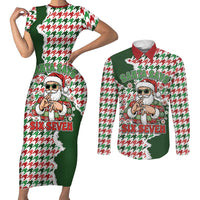 Funny Santa Claus Says Six Seven Couples Matching Short Sleeve Bodycon Dress and Long Sleeve Button Shirt Christmas Houndstooth Pattern - Wonder Print Shop