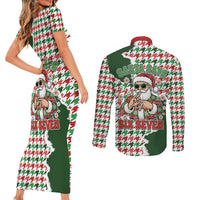 Funny Santa Claus Says Six Seven Couples Matching Short Sleeve Bodycon Dress and Long Sleeve Button Shirt Christmas Houndstooth Pattern - Wonder Print Shop