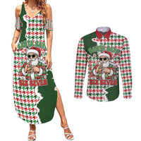 Funny Santa Claus Says Six Seven Couples Matching Summer Maxi Dress and Long Sleeve Button Shirt Christmas Houndstooth Pattern - Wonder Print Shop