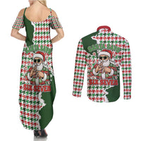 Funny Santa Claus Says Six Seven Couples Matching Summer Maxi Dress and Long Sleeve Button Shirt Christmas Houndstooth Pattern - Wonder Print Shop