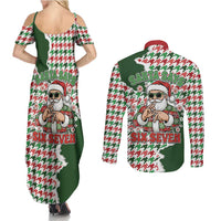 Funny Santa Claus Says Six Seven Couples Matching Summer Maxi Dress and Long Sleeve Button Shirt Christmas Houndstooth Pattern - Wonder Print Shop