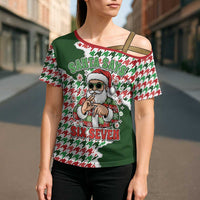 Funny Santa Claus Says Six Seven Cross Shoulder Shirt Christmas Houndstooth Pattern - Wonder Print Shop