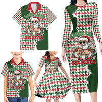 Funny Santa Claus Says Six Seven Family Matching Long Sleeve Bodycon Dress and Hawaiian Shirt Christmas Houndstooth Pattern - Wonder Print Shop