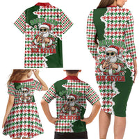 Funny Santa Claus Says Six Seven Family Matching Long Sleeve Bodycon Dress and Hawaiian Shirt Christmas Houndstooth Pattern - Wonder Print Shop