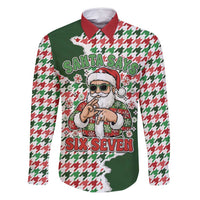 Funny Santa Claus Says Six Seven Family Matching Long Sleeve Bodycon Dress and Hawaiian Shirt Christmas Houndstooth Pattern - Wonder Print Shop
