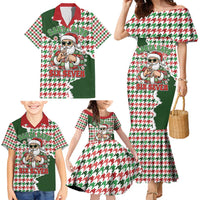 Funny Santa Claus Says Six Seven Family Matching Mermaid Dress and Hawaiian Shirt Christmas Houndstooth Pattern - Wonder Print Shop