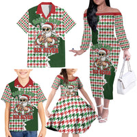 Funny Santa Claus Says Six Seven Family Matching Off The Shoulder Long Sleeve Dress and Hawaiian Shirt Christmas Houndstooth Pattern - Wonder Print Shop