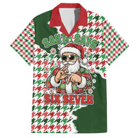Funny Santa Claus Says Six Seven Family Matching Off The Shoulder Long Sleeve Dress and Hawaiian Shirt Christmas Houndstooth Pattern - Wonder Print Shop