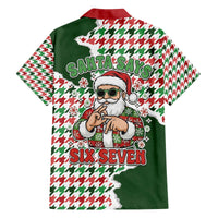 Funny Santa Claus Says Six Seven Family Matching Off The Shoulder Long Sleeve Dress and Hawaiian Shirt Christmas Houndstooth Pattern - Wonder Print Shop