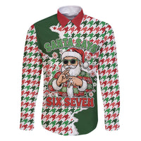Funny Santa Claus Says Six Seven Family Matching Off The Shoulder Long Sleeve Dress and Hawaiian Shirt Christmas Houndstooth Pattern - Wonder Print Shop