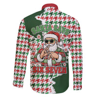 Funny Santa Claus Says Six Seven Family Matching Off The Shoulder Long Sleeve Dress and Hawaiian Shirt Christmas Houndstooth Pattern - Wonder Print Shop
