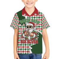 Funny Santa Claus Says Six Seven Family Matching Off The Shoulder Long Sleeve Dress and Hawaiian Shirt Christmas Houndstooth Pattern - Wonder Print Shop