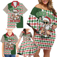 Funny Santa Claus Says Six Seven Family Matching Off Shoulder Short Dress and Hawaiian Shirt Christmas Houndstooth Pattern - Wonder Print Shop