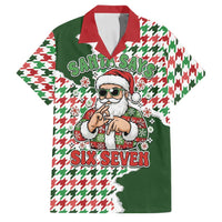 Funny Santa Claus Says Six Seven Family Matching Puletasi and Hawaiian Shirt Christmas Houndstooth Pattern - Wonder Print Shop