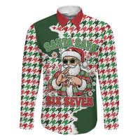 Funny Santa Claus Says Six Seven Family Matching Puletasi and Hawaiian Shirt Christmas Houndstooth Pattern - Wonder Print Shop