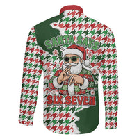 Funny Santa Claus Says Six Seven Family Matching Puletasi and Hawaiian Shirt Christmas Houndstooth Pattern - Wonder Print Shop