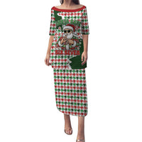Funny Santa Claus Says Six Seven Family Matching Puletasi and Hawaiian Shirt Christmas Houndstooth Pattern - Wonder Print Shop