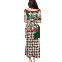Funny Santa Claus Says Six Seven Family Matching Puletasi and Hawaiian Shirt Christmas Houndstooth Pattern - Wonder Print Shop