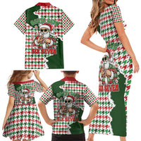 Funny Santa Claus Says Six Seven Family Matching Short Sleeve Bodycon Dress and Hawaiian Shirt Christmas Houndstooth Pattern - Wonder Print Shop