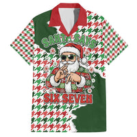 Funny Santa Claus Says Six Seven Family Matching Short Sleeve Bodycon Dress and Hawaiian Shirt Christmas Houndstooth Pattern - Wonder Print Shop