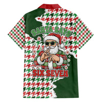 Funny Santa Claus Says Six Seven Family Matching Short Sleeve Bodycon Dress and Hawaiian Shirt Christmas Houndstooth Pattern - Wonder Print Shop