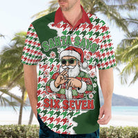 Funny Santa Claus Says Six Seven Hawaiian Shirt Christmas Houndstooth Pattern - Wonder Print Shop
