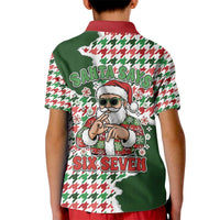 Funny Santa Claus Says Six Seven Kid Polo Shirt Christmas Houndstooth Pattern - Wonder Print Shop