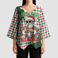 Funny Santa Claus Says Six Seven Kimono Sleeve Blouse Christmas Houndstooth Pattern - Wonder Print Shop