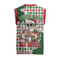 Funny Santa Claus Says Six Seven Christmas Knitted V-Neck Vest Christmas Houndstooth Pattern - Wonder Print Shop