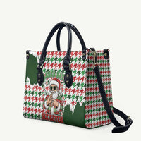 Funny Santa Claus Says Six Seven Leather Bag Christmas Houndstooth Pattern - Wonder Print Shop