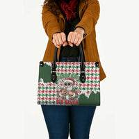 Funny Santa Claus Says Six Seven Leather Bag Christmas Houndstooth Pattern - Wonder Print Shop