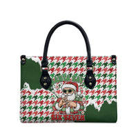 Funny Santa Claus Says Six Seven Leather Bag Christmas Houndstooth Pattern - Wonder Print Shop