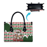 Funny Santa Claus Says Six Seven Leather Bag Christmas Houndstooth Pattern - Wonder Print Shop