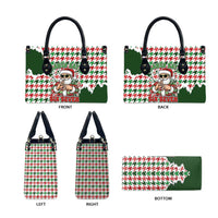 Funny Santa Claus Says Six Seven Leather Bag Christmas Houndstooth Pattern - Wonder Print Shop