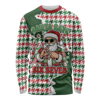 Funny Santa Claus Says Six Seven Long Sleeve Shirt Christmas Houndstooth Pattern - Wonder Print Shop
