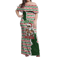 Funny Santa Claus Says Six Seven Off Shoulder Maxi Dress Christmas Houndstooth Pattern - Wonder Print Shop
