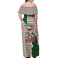 Funny Santa Claus Says Six Seven Off Shoulder Maxi Dress Christmas Houndstooth Pattern - Wonder Print Shop
