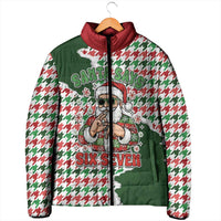 Funny Santa Claus Says Six Seven Padded Jacket Christmas Houndstooth Pattern - Wonder Print Shop