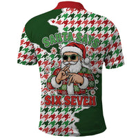 Funny Santa Claus Says Six Seven Polo Shirt Christmas Houndstooth Pattern - Wonder Print Shop