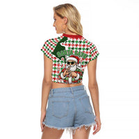 Funny Santa Claus Says Six Seven Raglan Cropped T Shirt Christmas Houndstooth Pattern - Wonder Print Shop