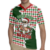 Funny Santa Claus Says Six Seven Rugby Jersey Christmas Houndstooth Pattern - Wonder Print Shop