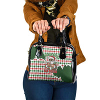 Funny Santa Claus Says Six Seven Shoulder Handbag Christmas Houndstooth Pattern - Wonder Print Shop