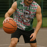 Funny Santa Claus Says Six Seven Sleeveless Hoodie Christmas Houndstooth Pattern - Wonder Print Shop