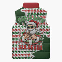 Funny Santa Claus Says Six Seven Sleeveless Puffer Jacket Christmas Houndstooth Pattern - Wonder Print Shop