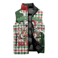 Funny Santa Claus Says Six Seven Sleeveless Puffer Jacket Christmas Houndstooth Pattern - Wonder Print Shop