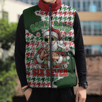 Funny Santa Claus Says Six Seven Sleeveless Puffer Jacket Christmas Houndstooth Pattern - Wonder Print Shop